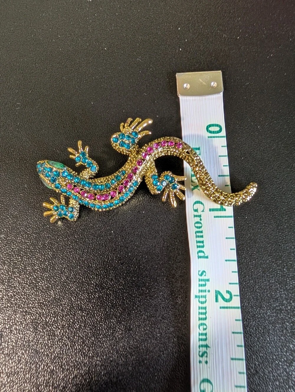 Gold-tone Jeweled Lizard Accent — Blue and Pink Crystals